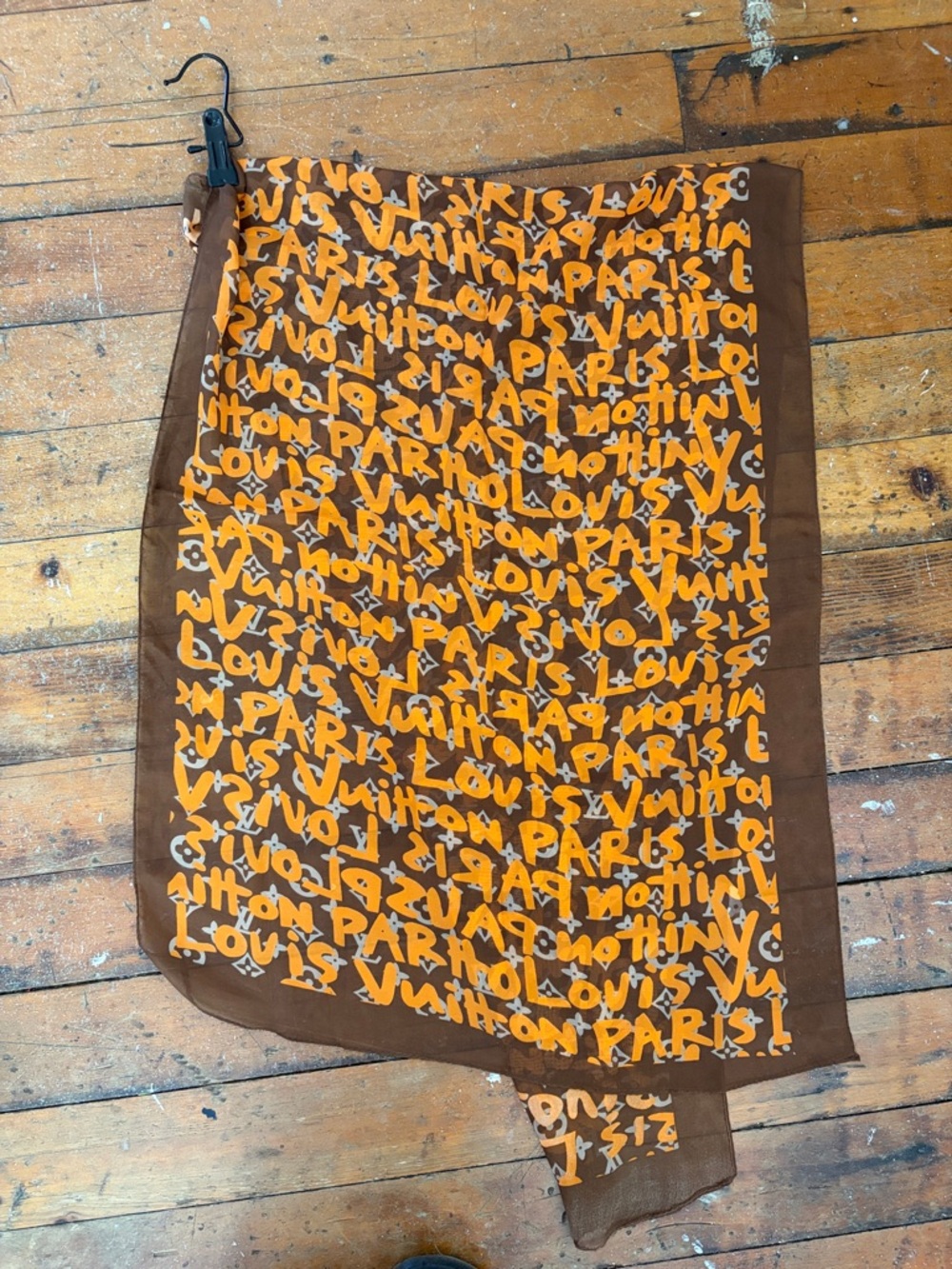 Bootleg Louis Vuitton x Stephen Sprouse LV monogram brown and orange scarf